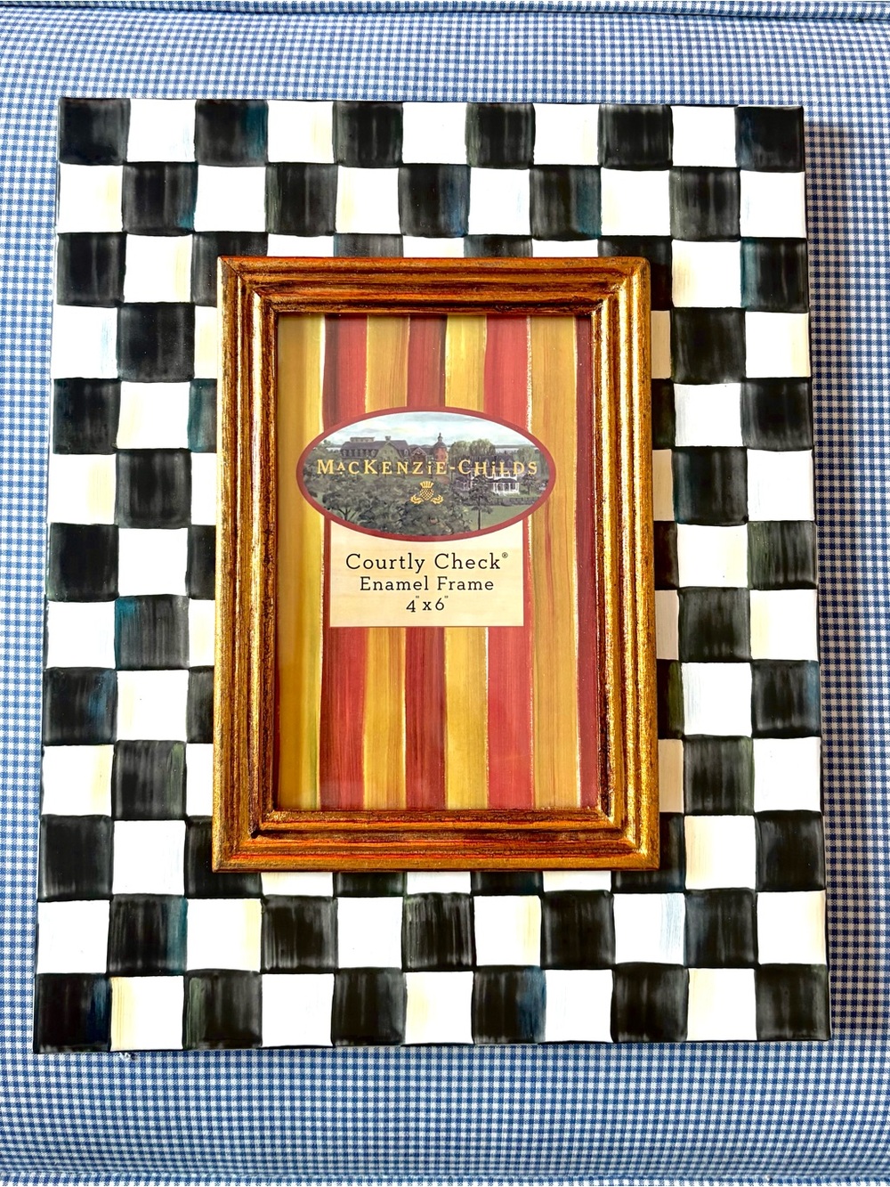 Mackenzie Childs Picture Frame in Black/White Checked Like New